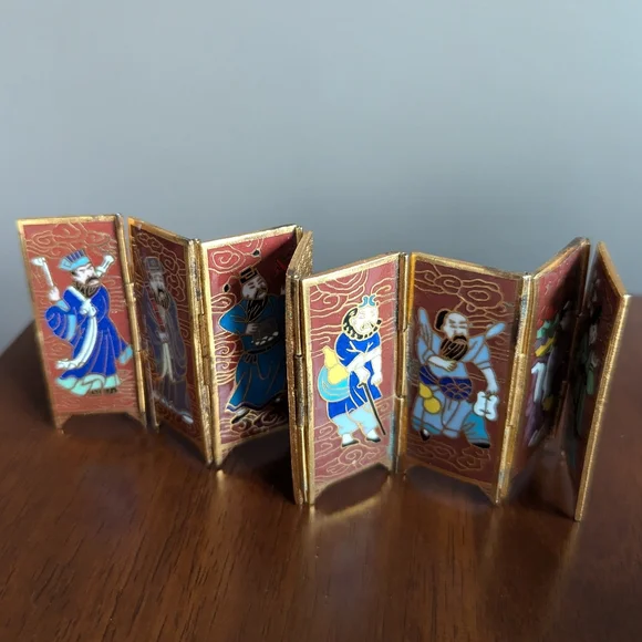 8 IMMORTALS vintage chinese miniature cloisonne screen - Picture 4 of 11